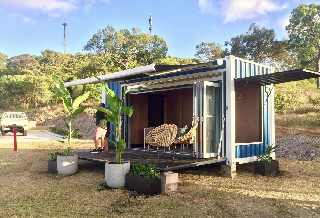 Shipping container converted to temporary office